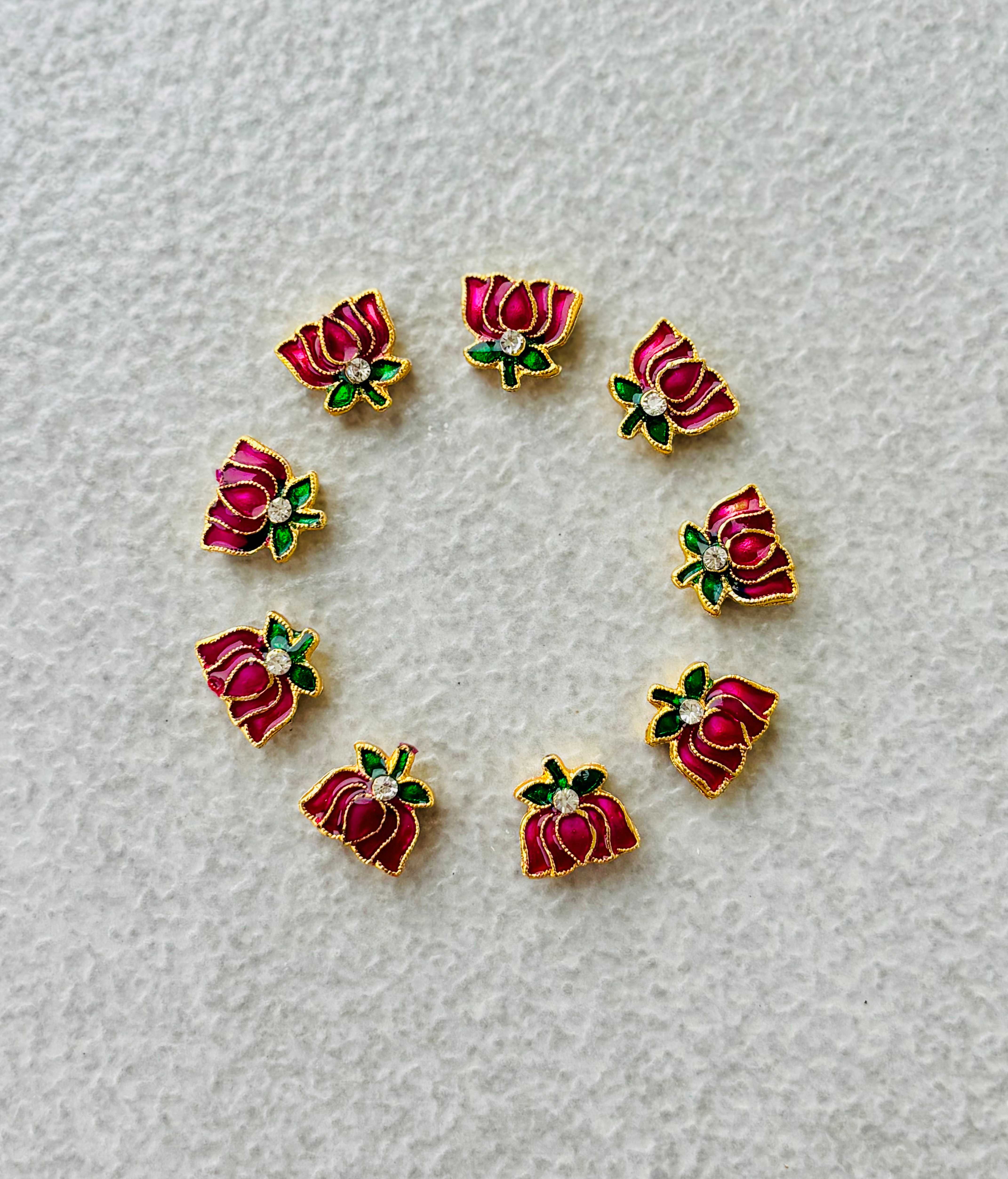 Pink Meenakari Lotus Kundan Beads or Charms