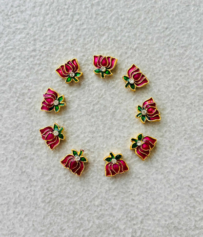 Pink Meenakari Lotus Kundan Beads or Charms