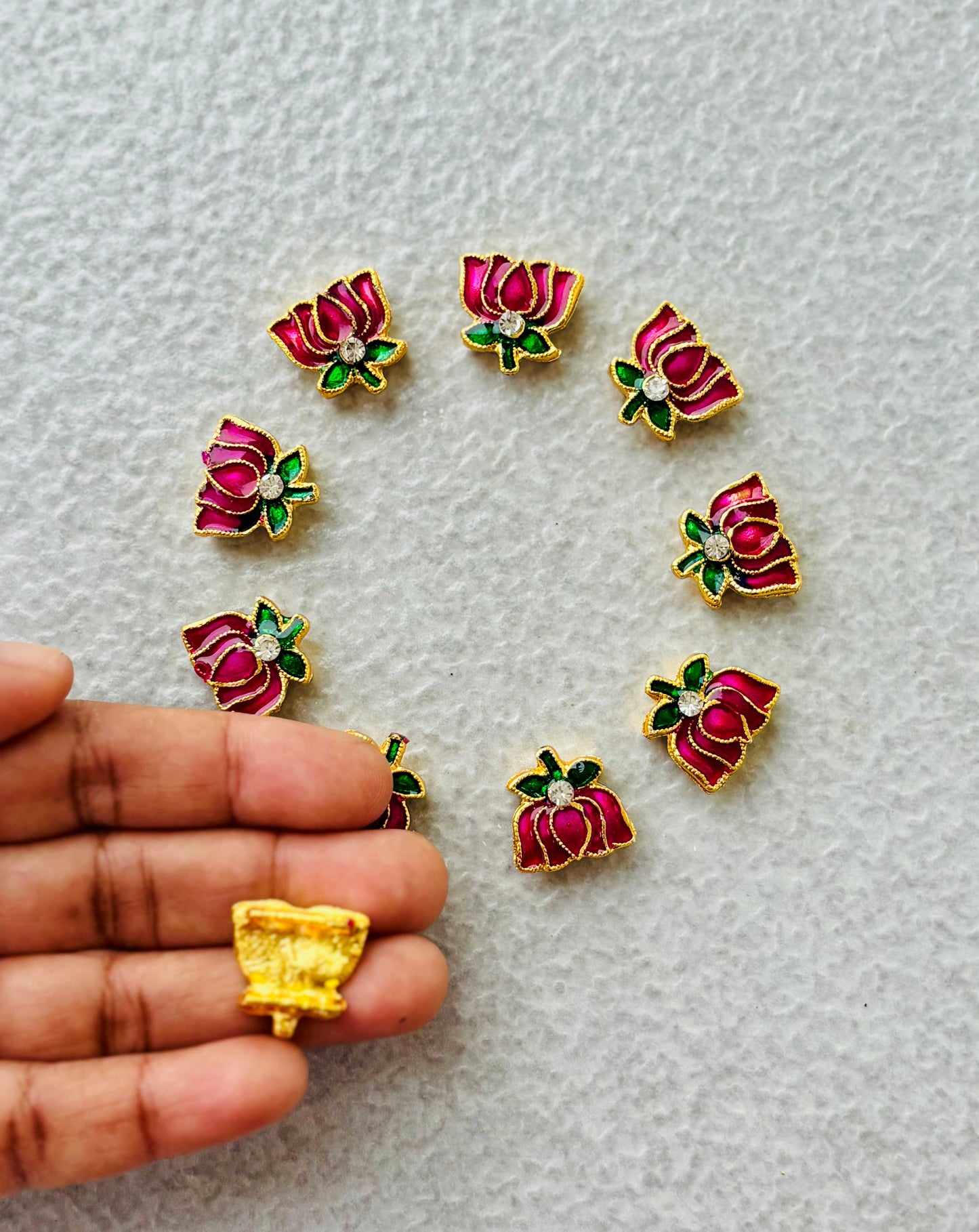 Pink Meenakari Lotus Kundan Beads or Charms - Sale