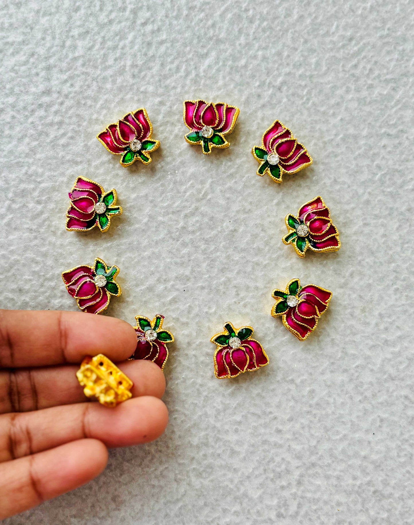 Pink Meenakari Lotus Kundan Beads or Charms - Sale