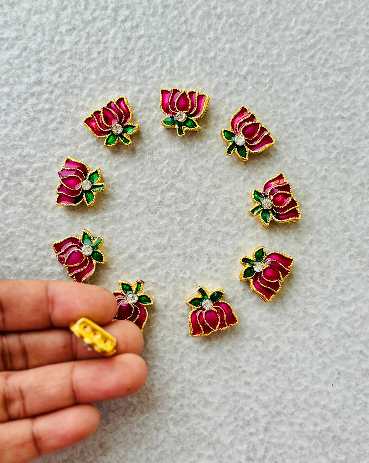 Pink Meenakari Lotus Kundan Beads or Charms - Sale