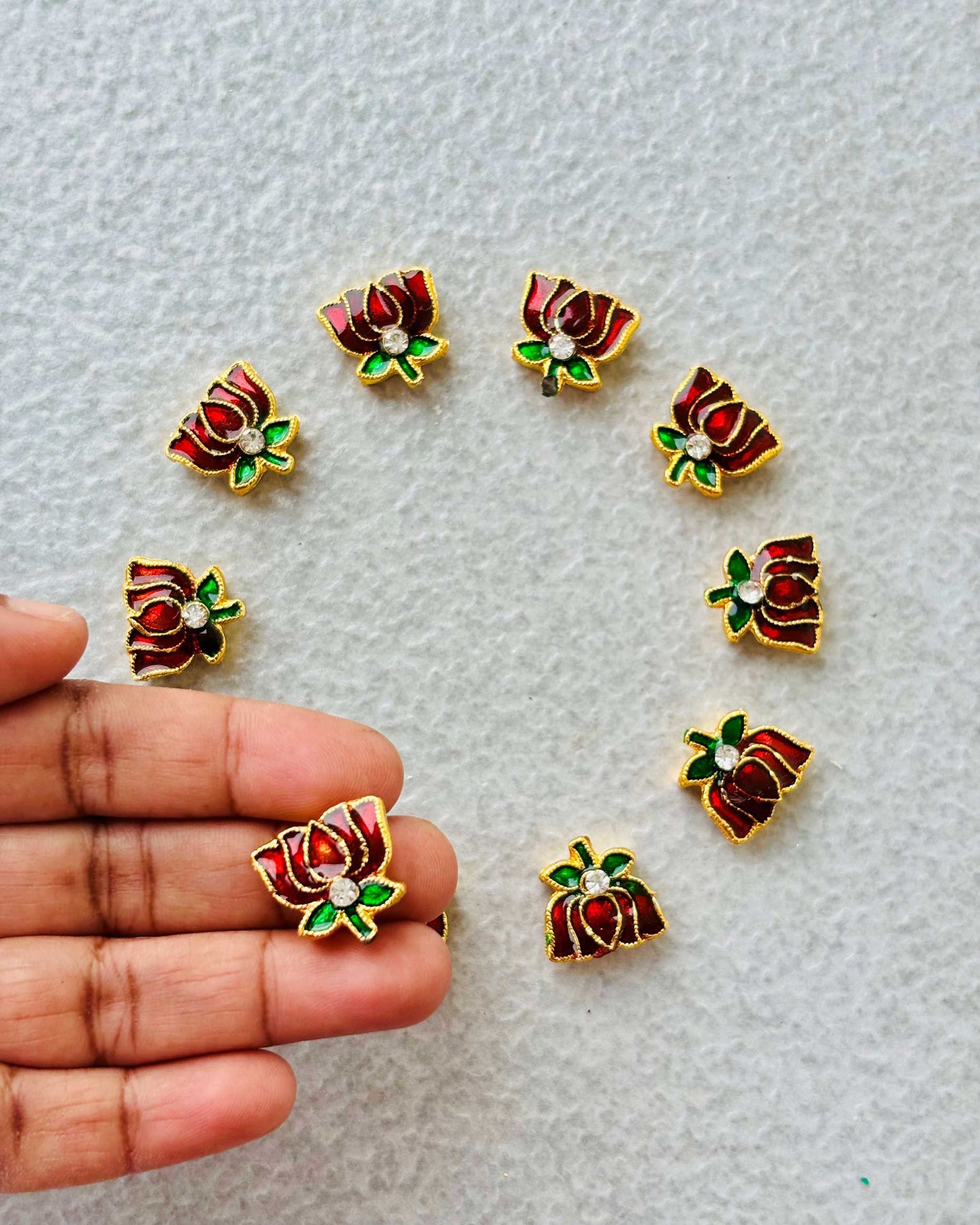 Maroon Meenakari Lotus Kundan Beads or Charms - Sale
