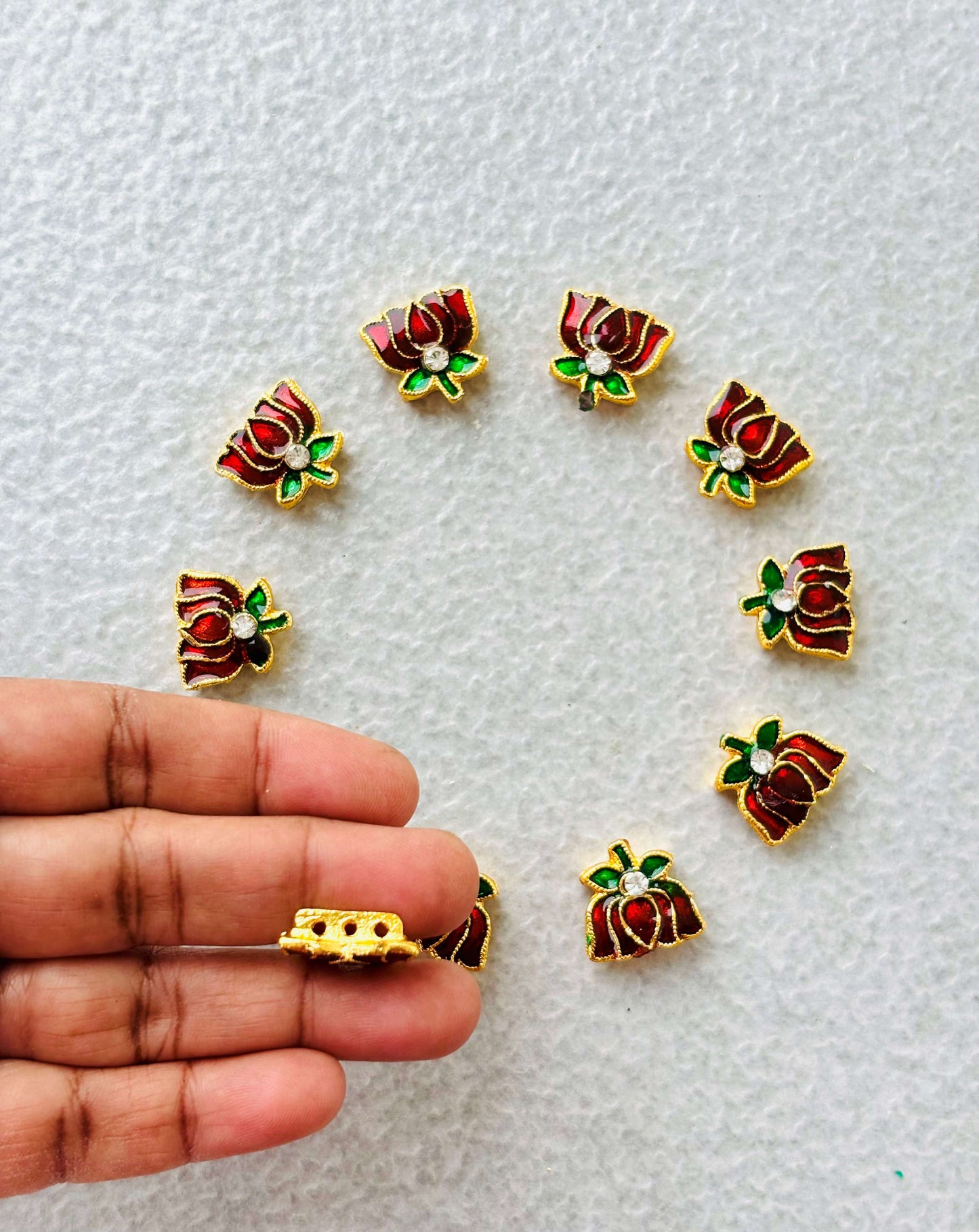 Maroon Meenakari Lotus Kundan Beads or Charms