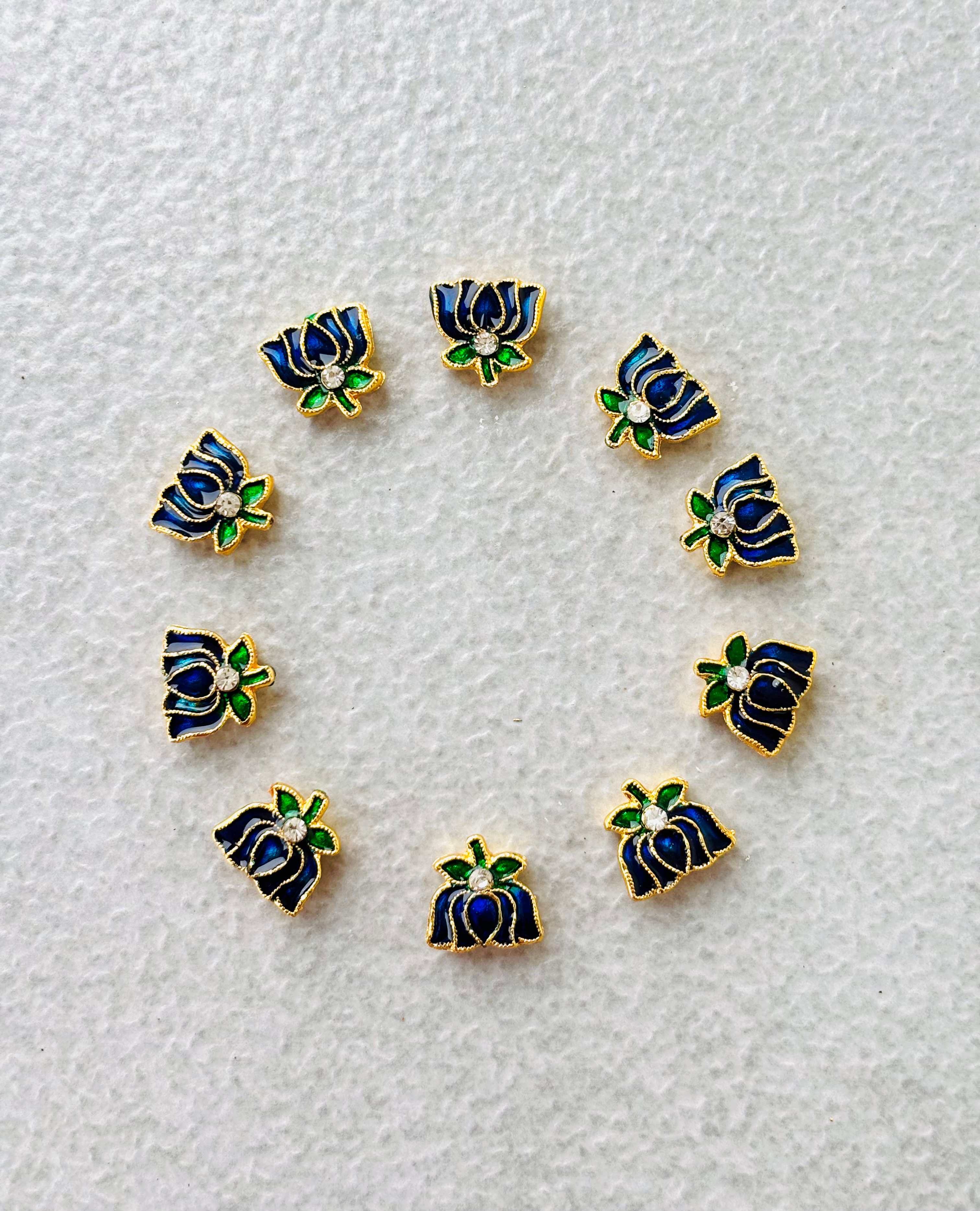 Royal Blue Meenakari Lotus Kundan Beads or Charms - Sale