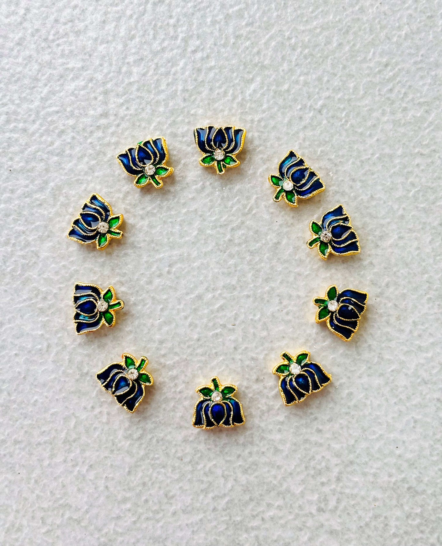 Royal Blue Meenakari Lotus Kundan Beads or Charms - Sale