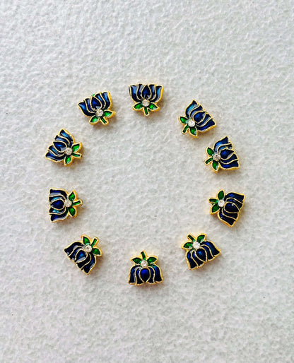 Royal Blue Meenakari Lotus Kundan Beads or Charms - Sale