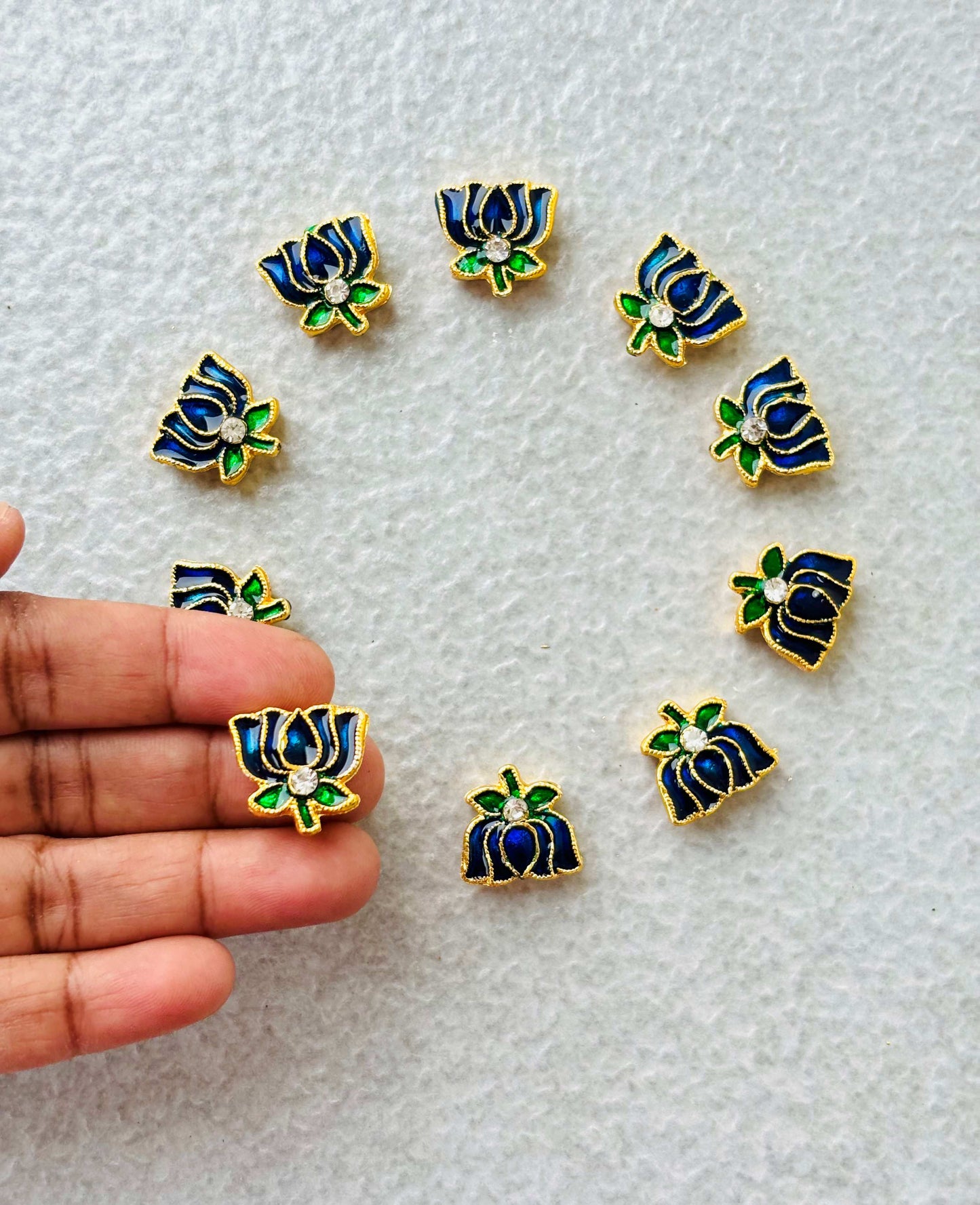 Royal Blue Meenakari Lotus Kundan Beads or Charms - Sale