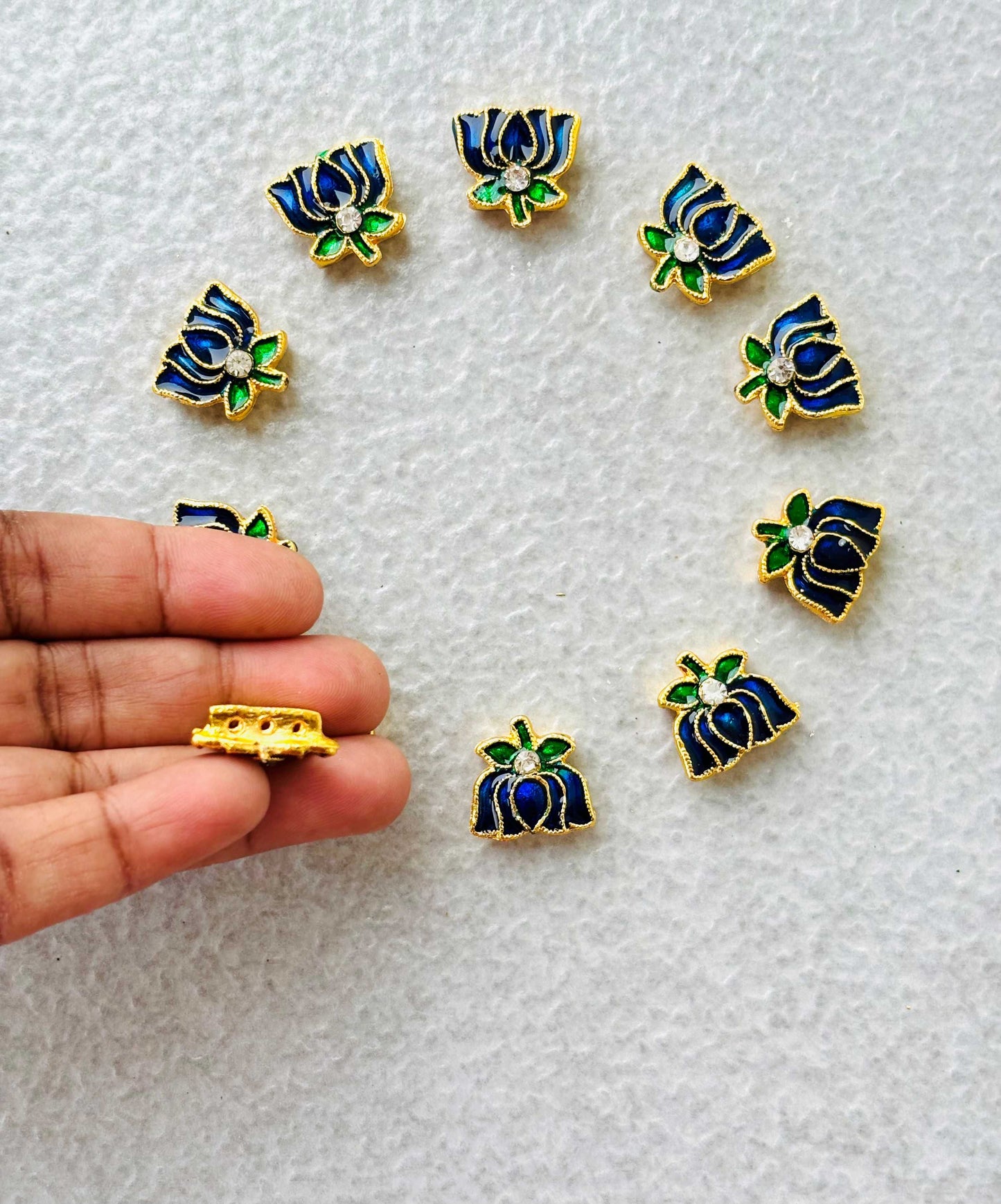 Royal Blue Meenakari Lotus Kundan Beads or Charms - Sale