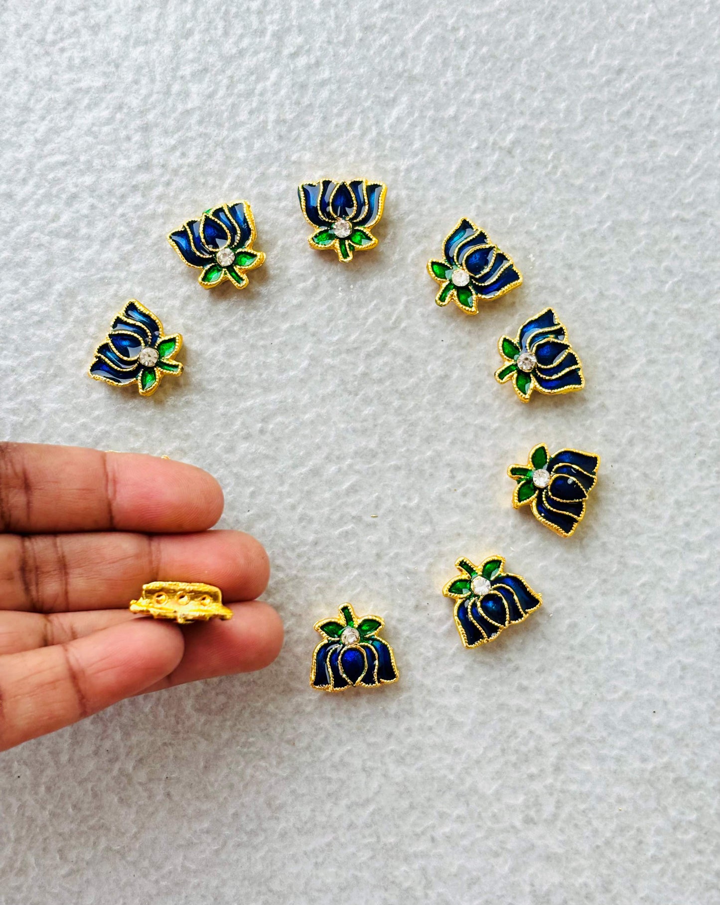 Royal Blue Meenakari Lotus Kundan Beads or Charms - Sale