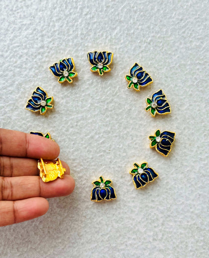 Royal Blue Meenakari Lotus Kundan Beads or Charms - Sale