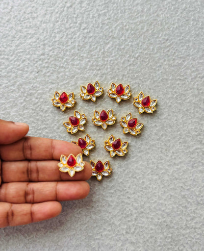 Rose and White Stone Lotus Kundan Spacers