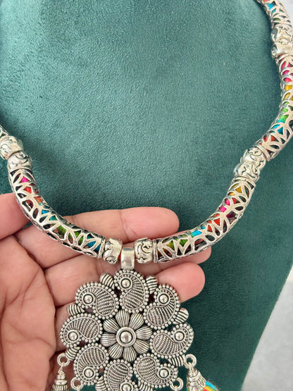 Handmade Boho Statement Necklace with Colorful Tassels