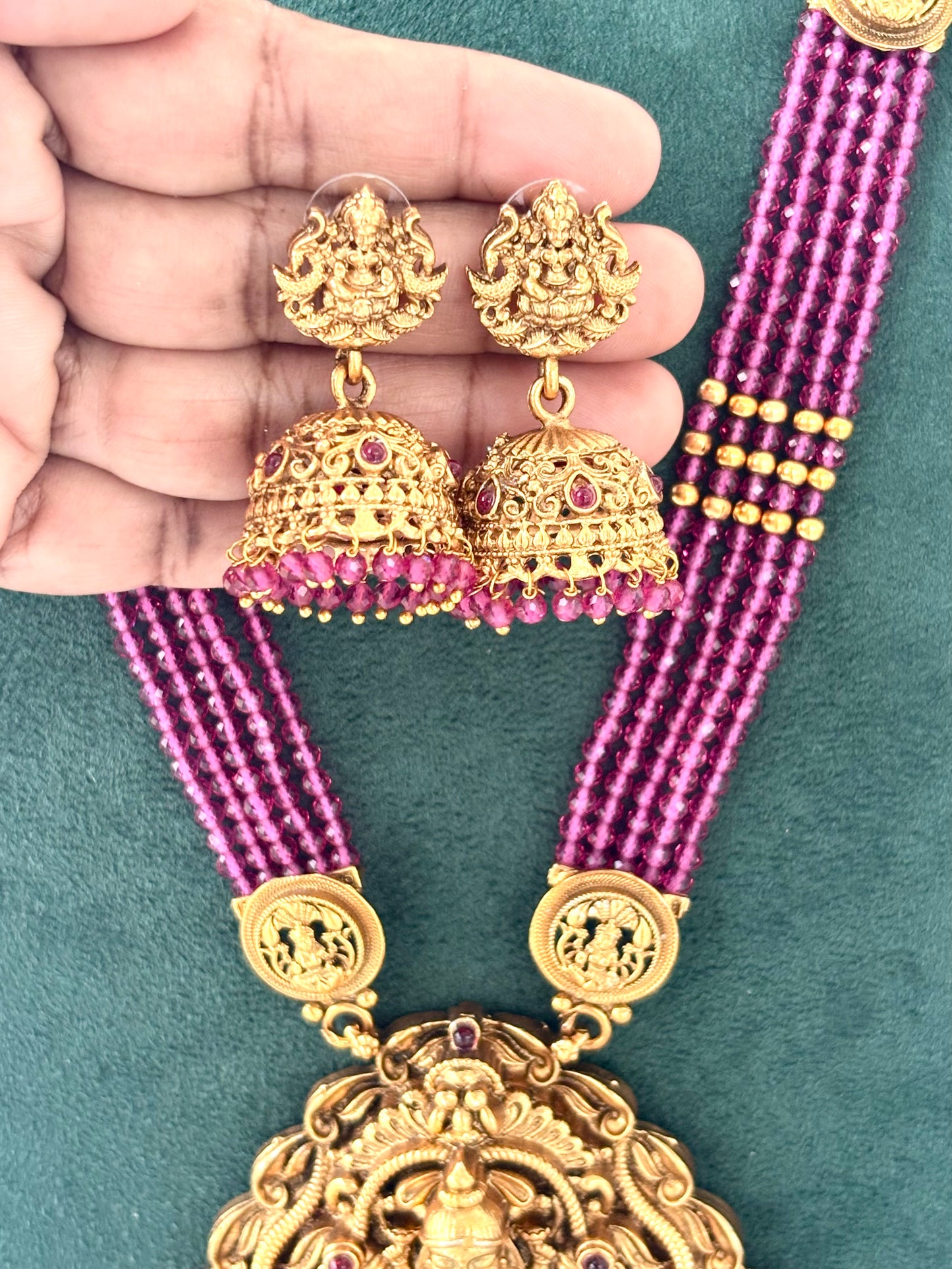 Antique Gold Temple Necklace with Pink Beads