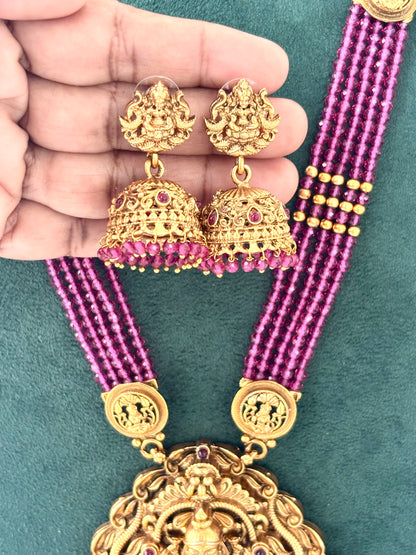 Antique Gold Temple Necklace with Pink Beads