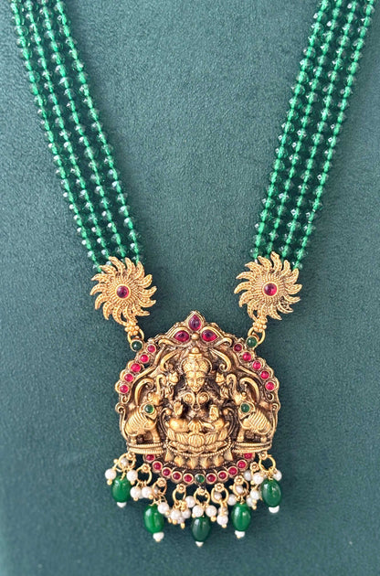 Antique Gold Temple Necklace with Green Beads