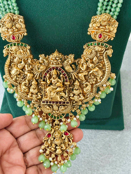 Antique Gold Ornate Mint Green Temple Necklace