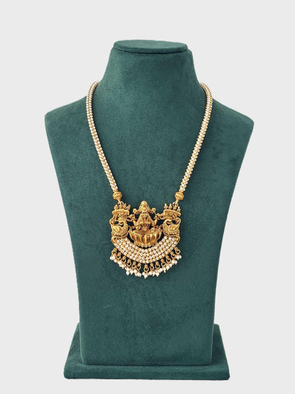 Pearl String Necklace with Lakshmi Pendant