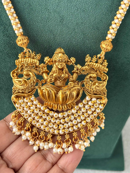 Pearl String Necklace with Lakshmi Pendant