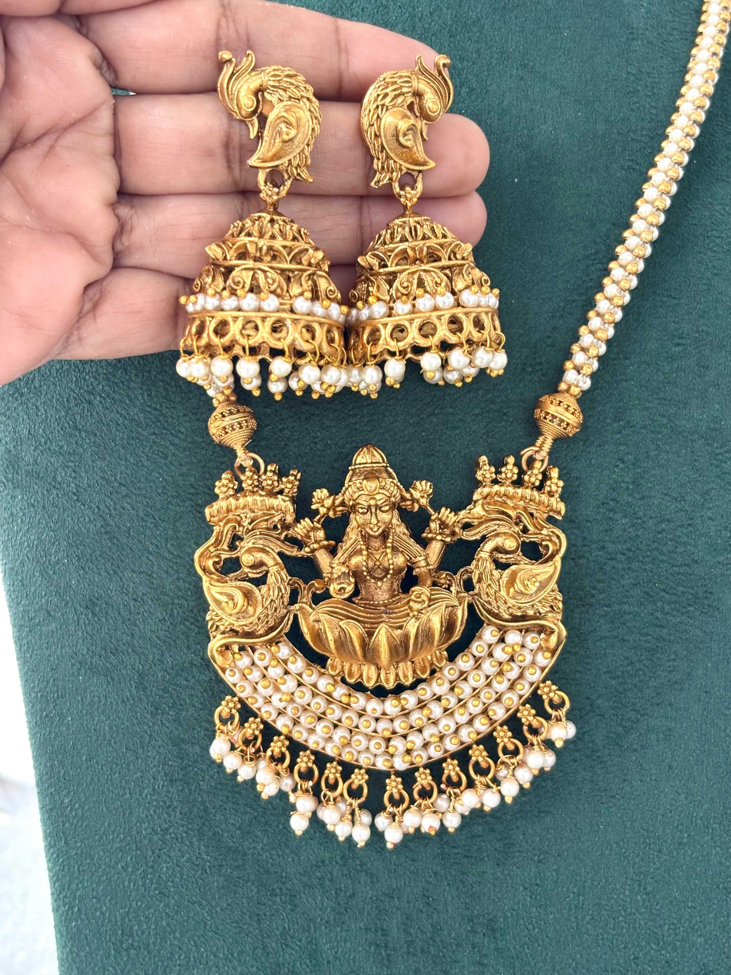Pearl String Necklace with Lakshmi Pendant