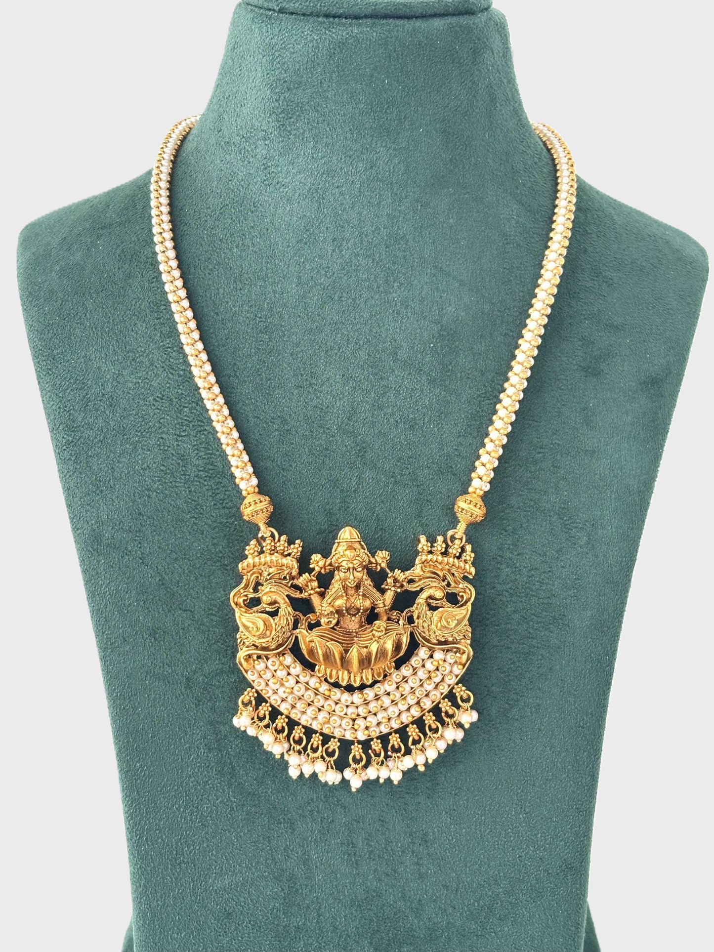 Pearl String Necklace with Lakshmi Pendant