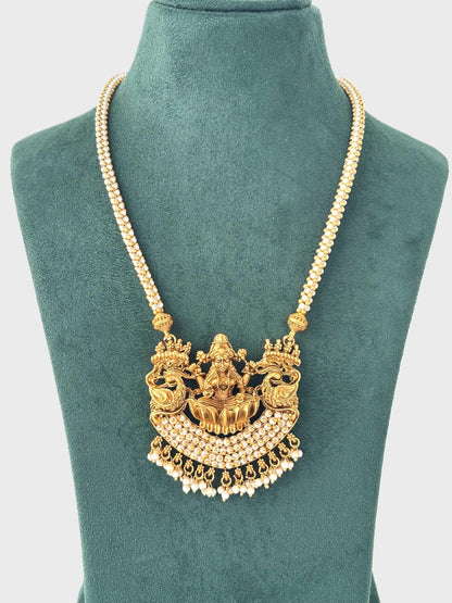 Pearl String Necklace with Lakshmi Pendant