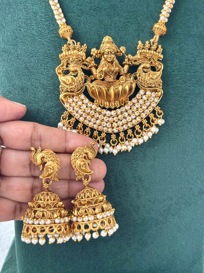 Pearl String Necklace with Lakshmi Pendant