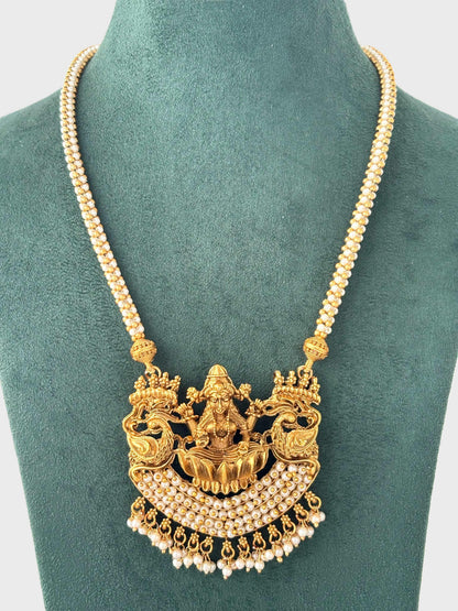 Pearl String Necklace with Lakshmi Pendant