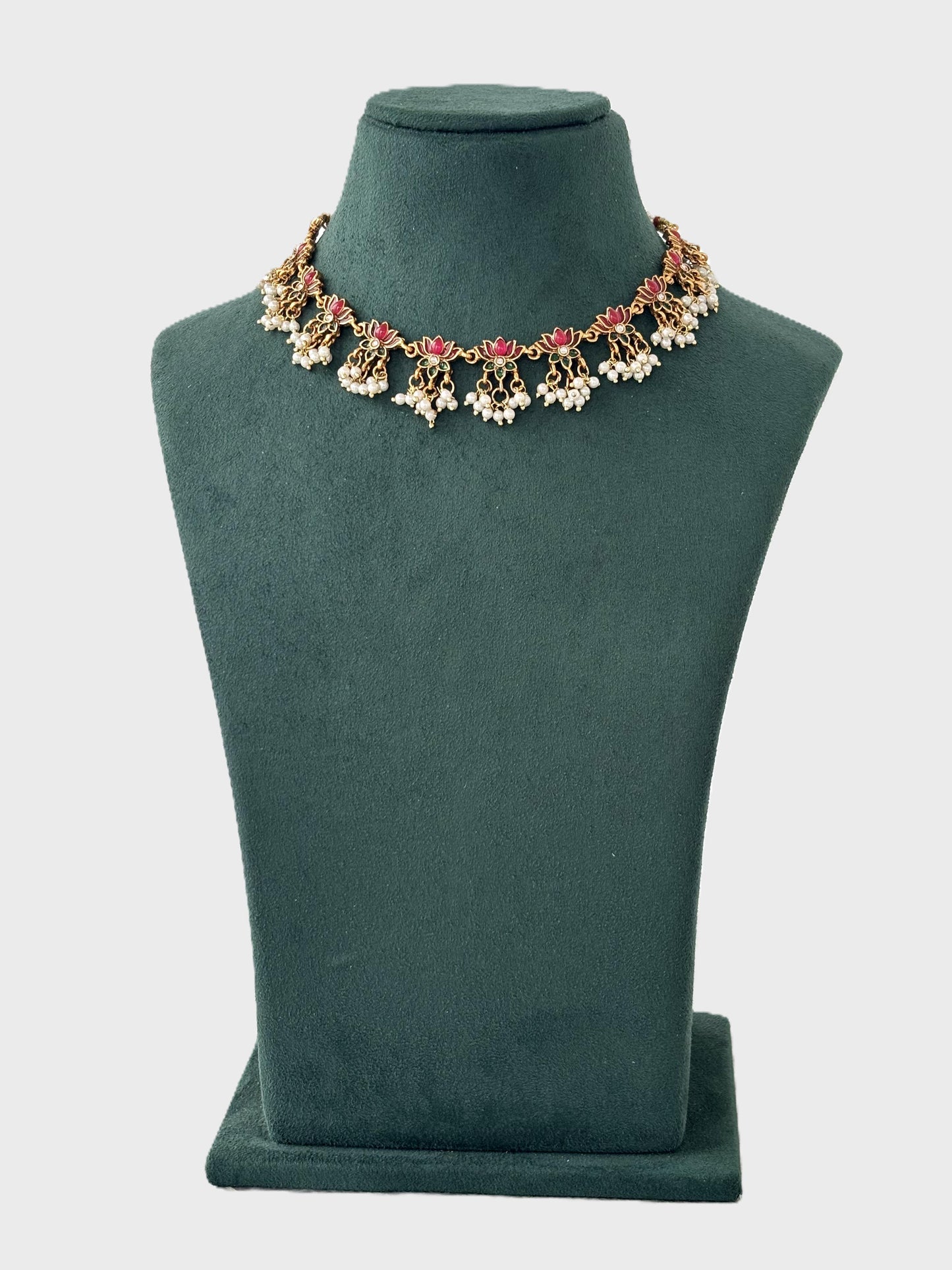 Small Pink Lotus Kundan Necklace