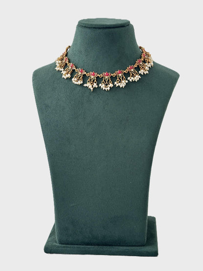 Small Pink Lotus Kundan Necklace