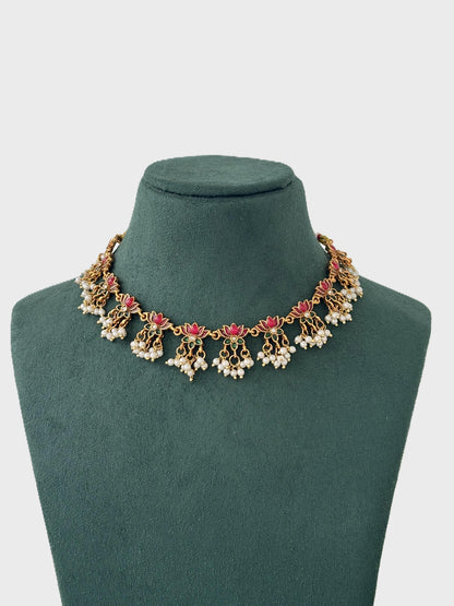 Small Pink Lotus Kundan Necklace