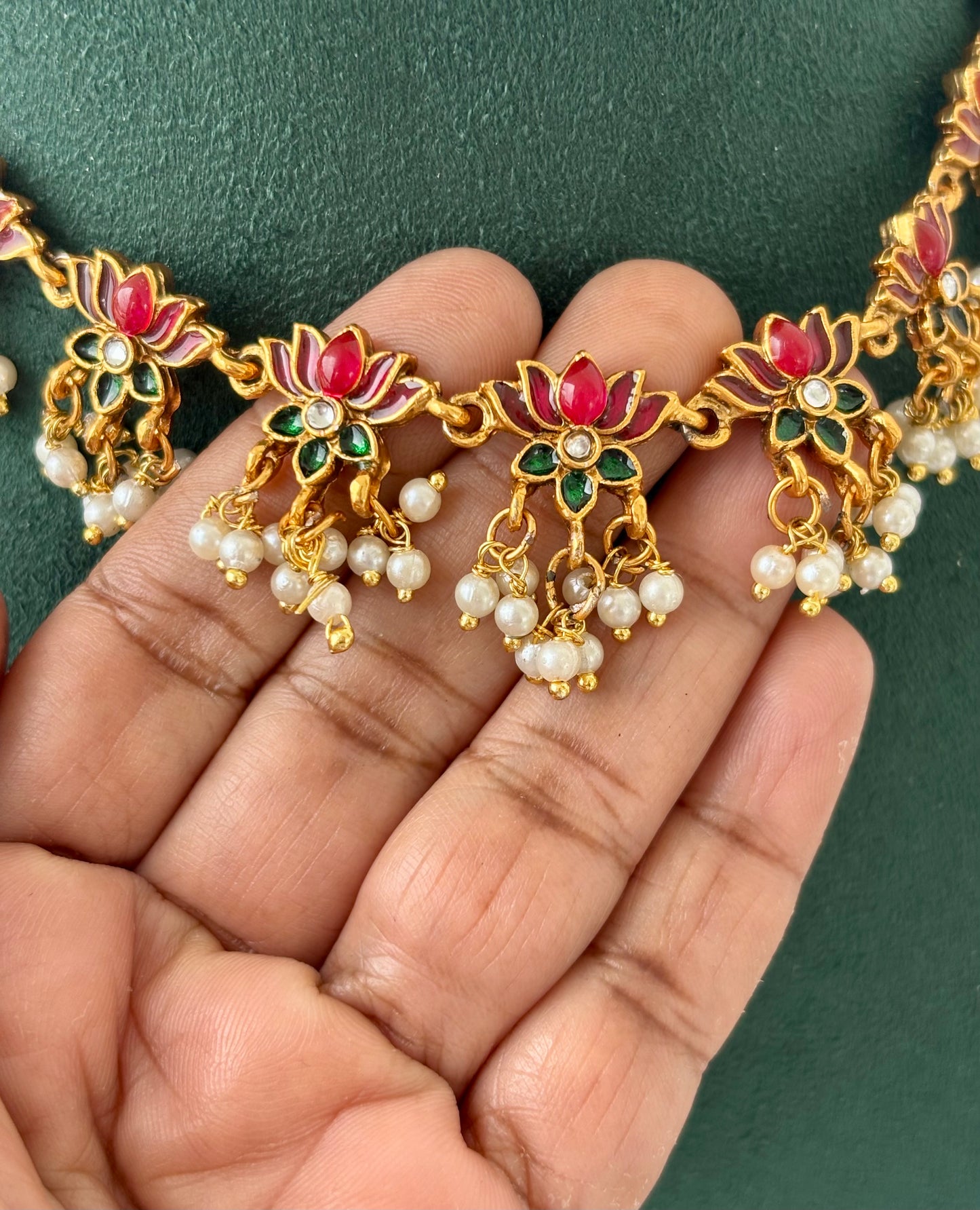 Small Pink Lotus Kundan Necklace
