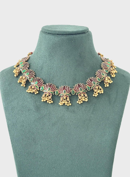 Maroon Lotus Kundan Necklace
