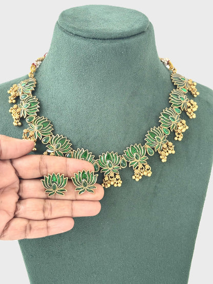 Green Lotus Kundan Necklace