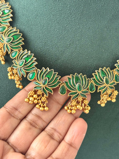 Green Lotus Kundan Necklace