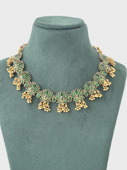 Green Lotus Kundan Necklace