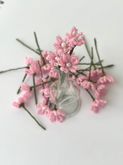 Handcrafted Pink Seed Bead Flowers with Pearl Centers