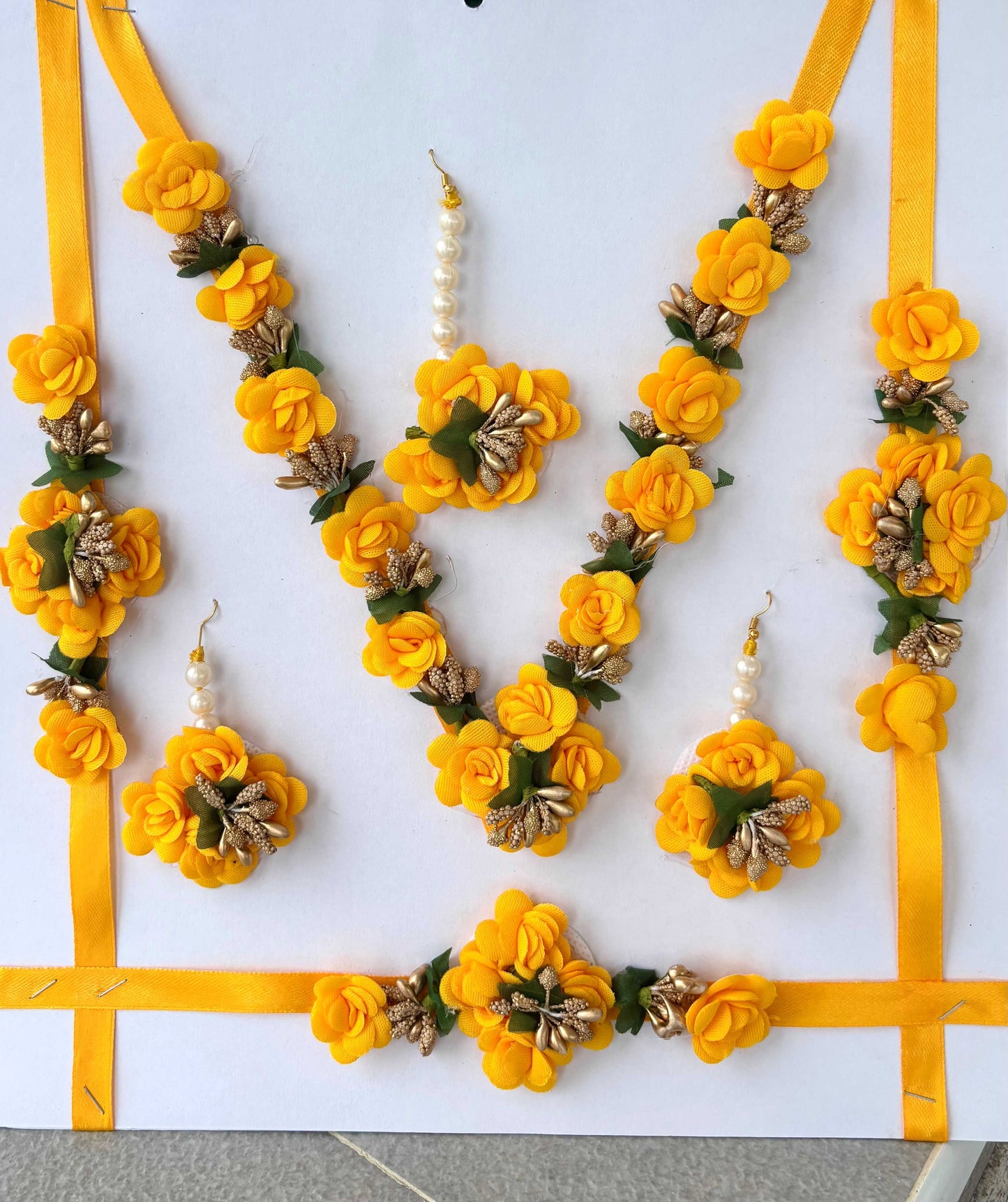 Vibrant Yellow Floral Haldi Jewelry Set