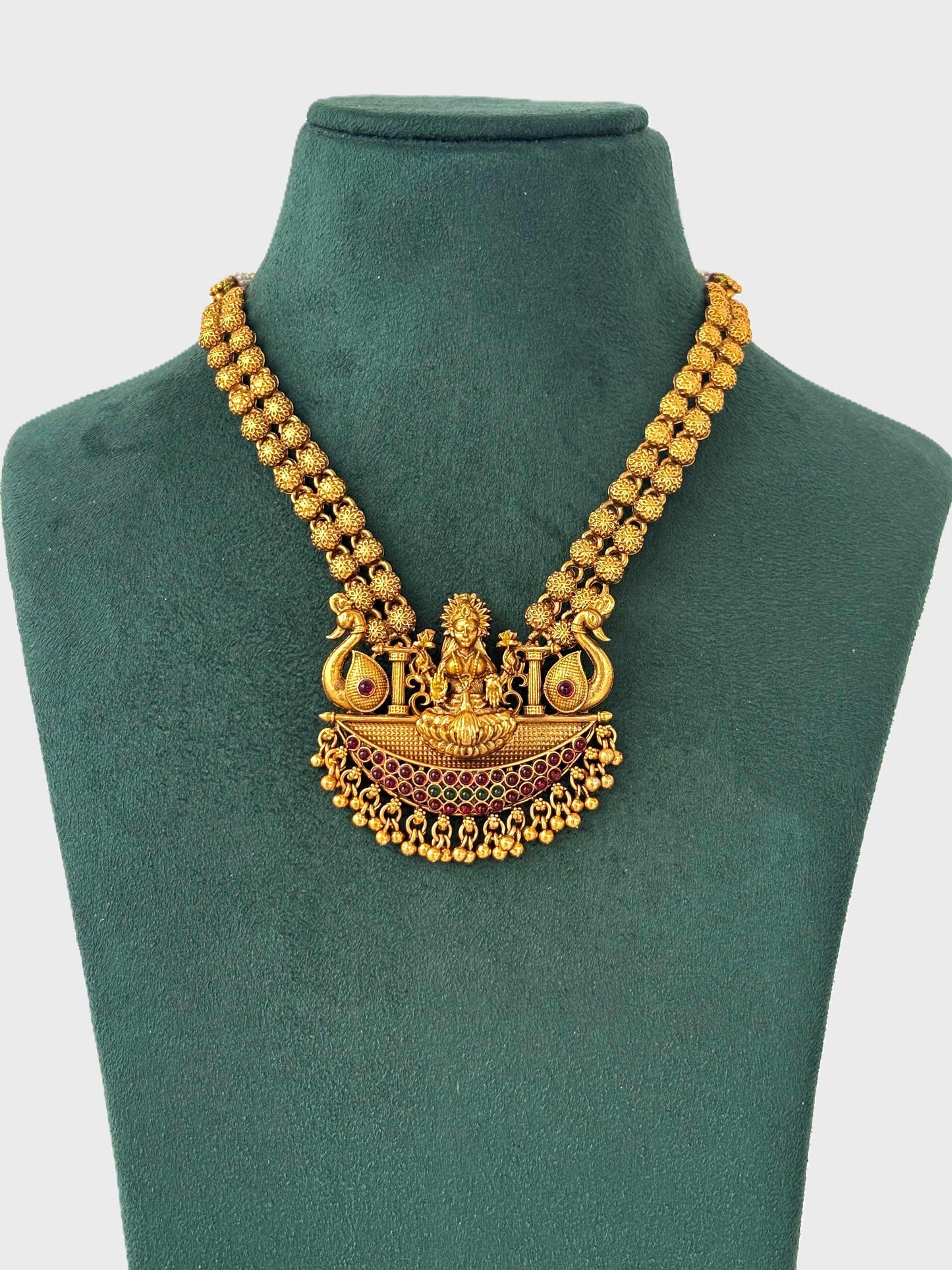 Divine Lakshmi Swan Matte Gold Haram Set