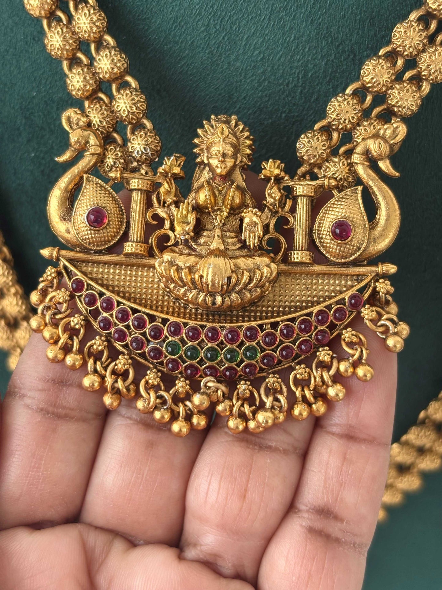Divine Lakshmi Swan Matte Gold Haram Set