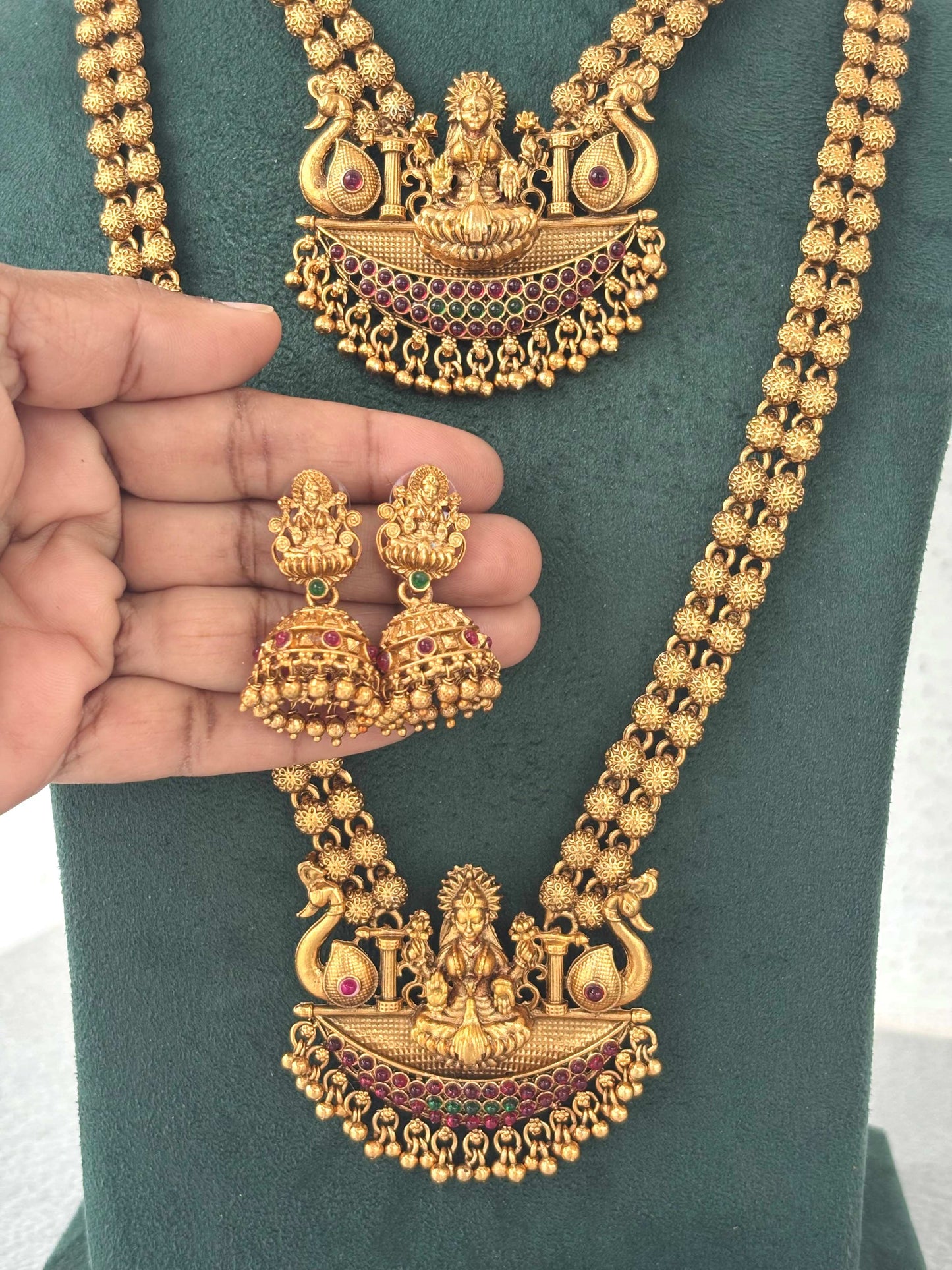 Divine Lakshmi Swan Matte Gold Haram Set
