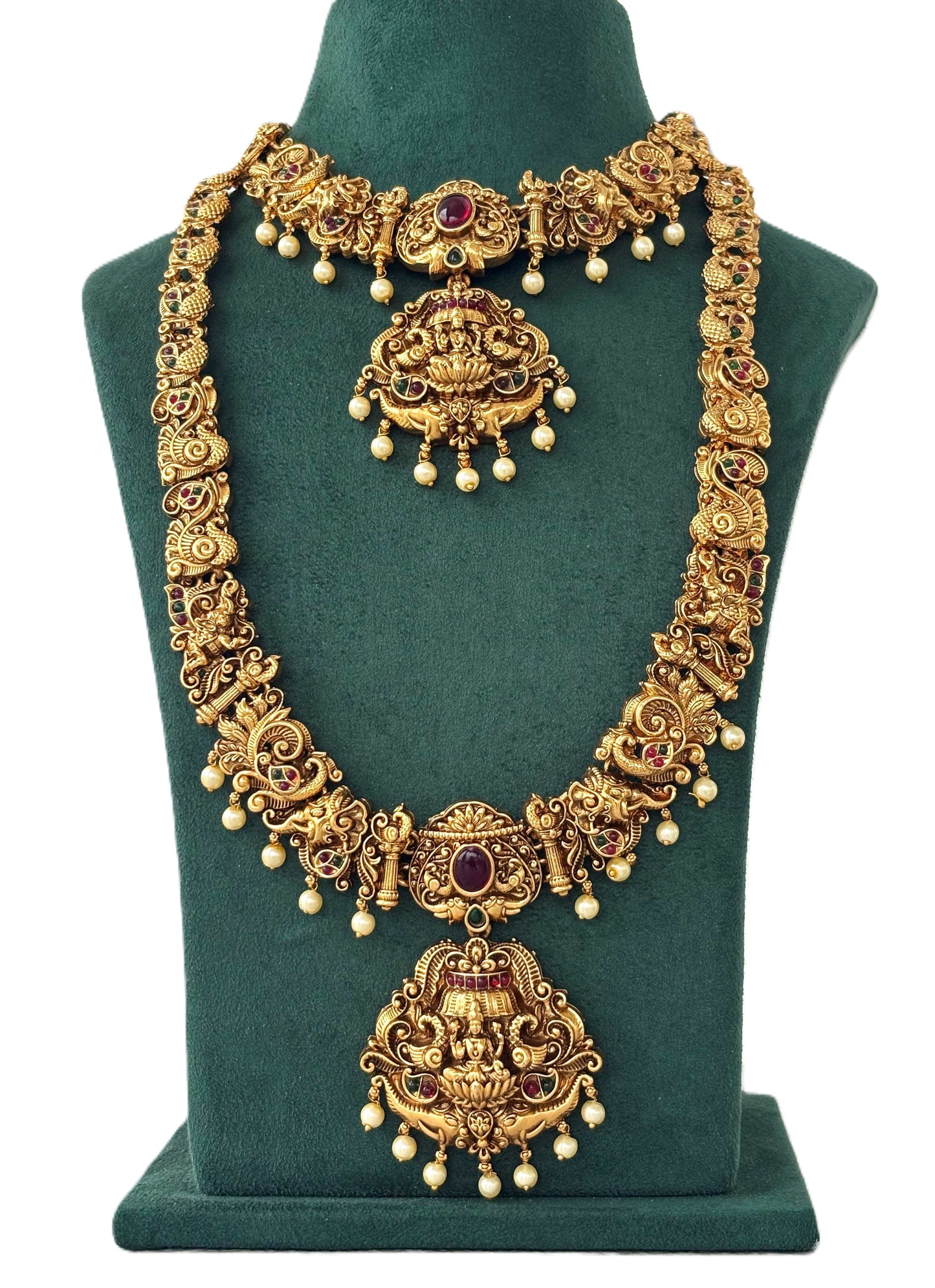Antique Ruby Lakshmi Peacock Pendant Set