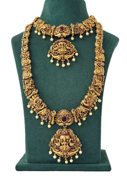 Antique Ruby Lakshmi Peacock Pendant Set