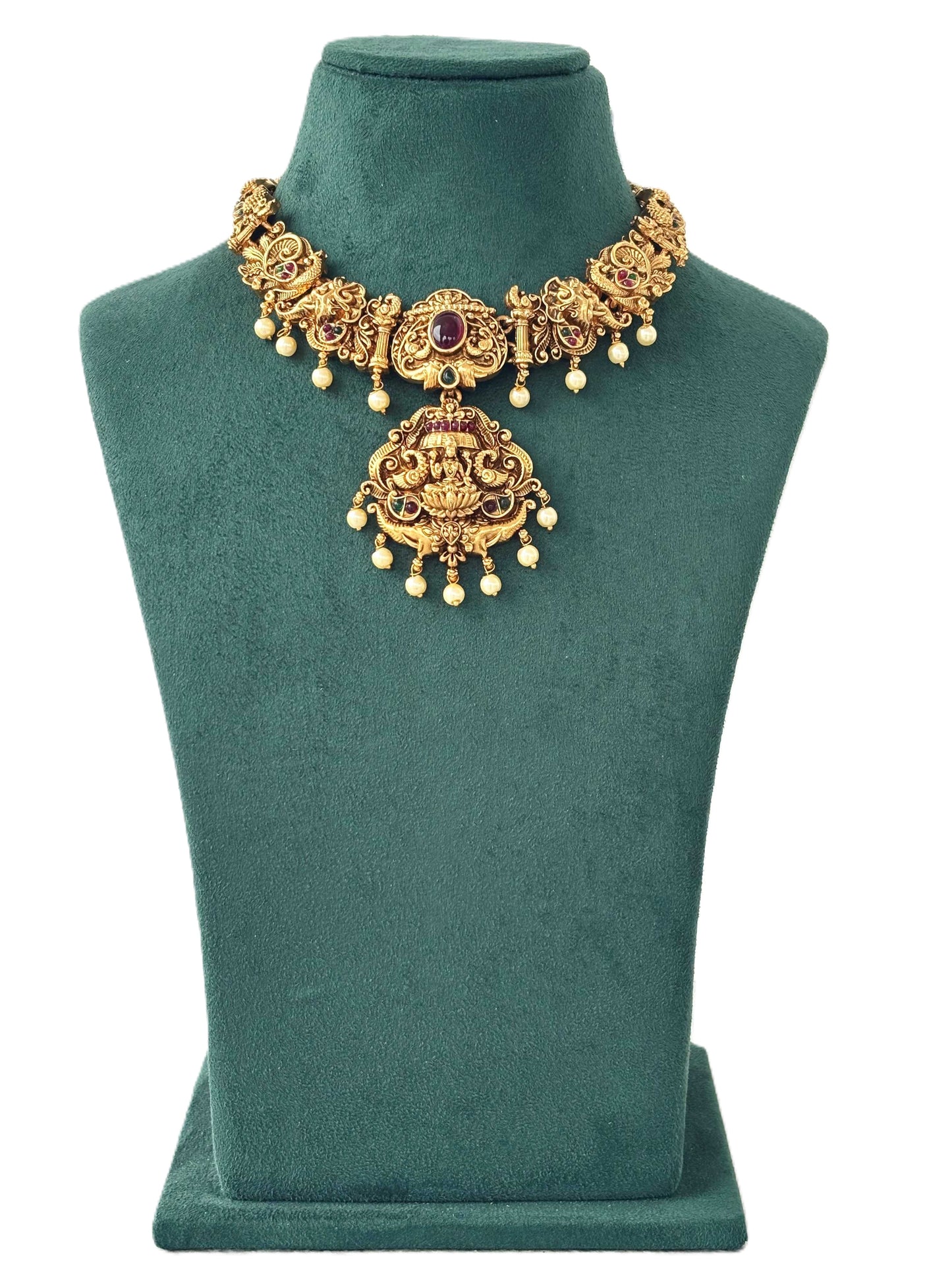 Antique Ruby Lakshmi Peacock Pendant Set