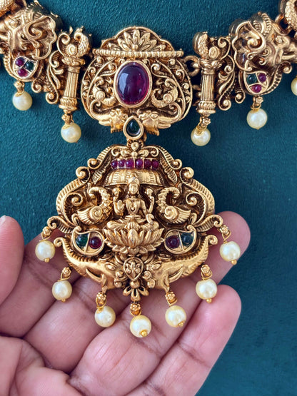 Antique Ruby Lakshmi Peacock Pendant Set