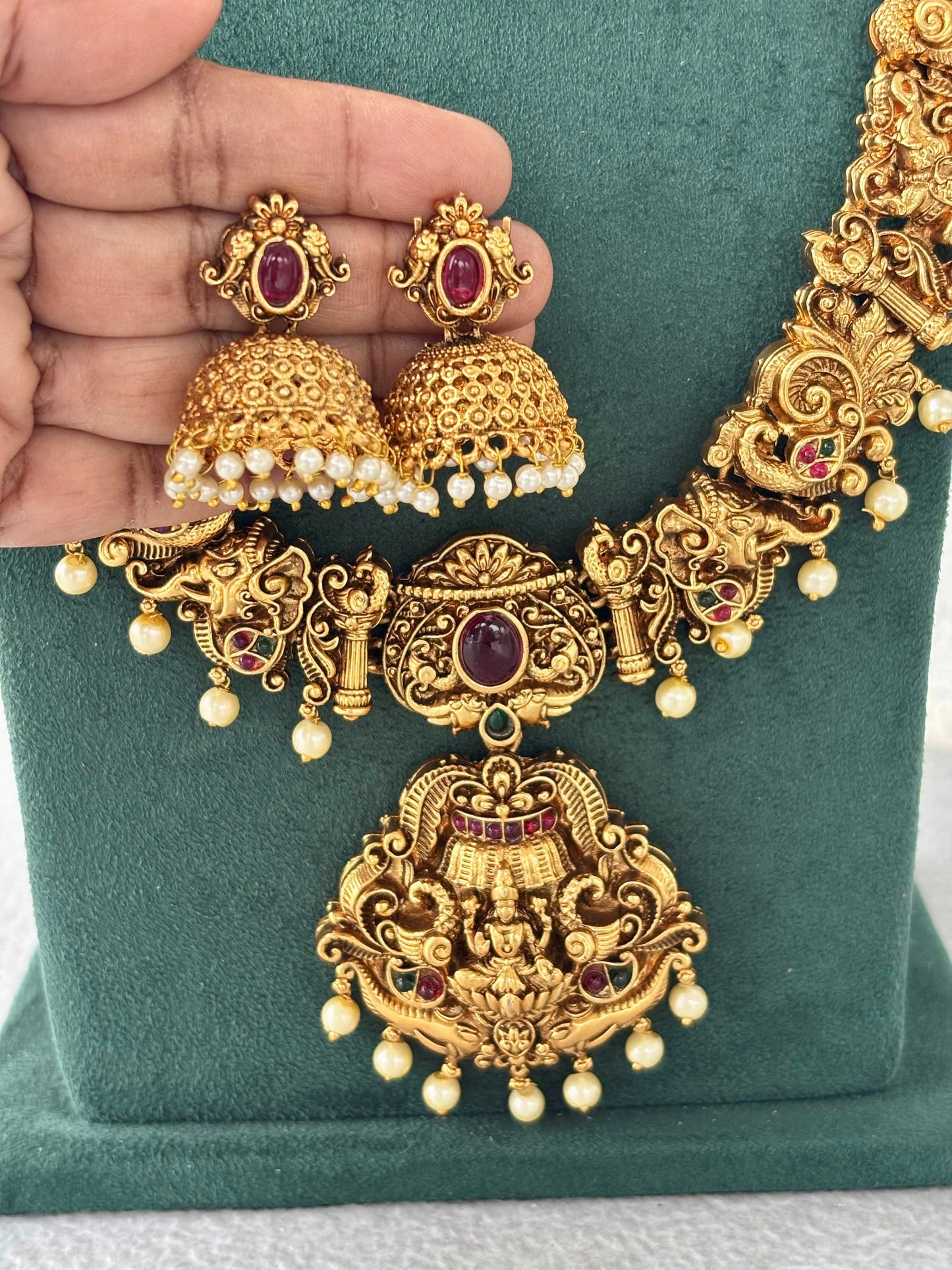 Antique Ruby Lakshmi Peacock Pendant Set