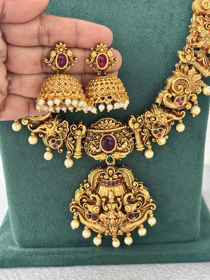 Antique Ruby Lakshmi Peacock Pendant Set