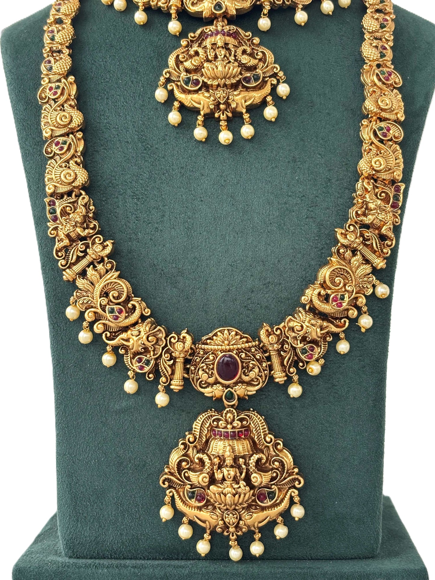Antique Ruby Lakshmi Peacock Pendant Set