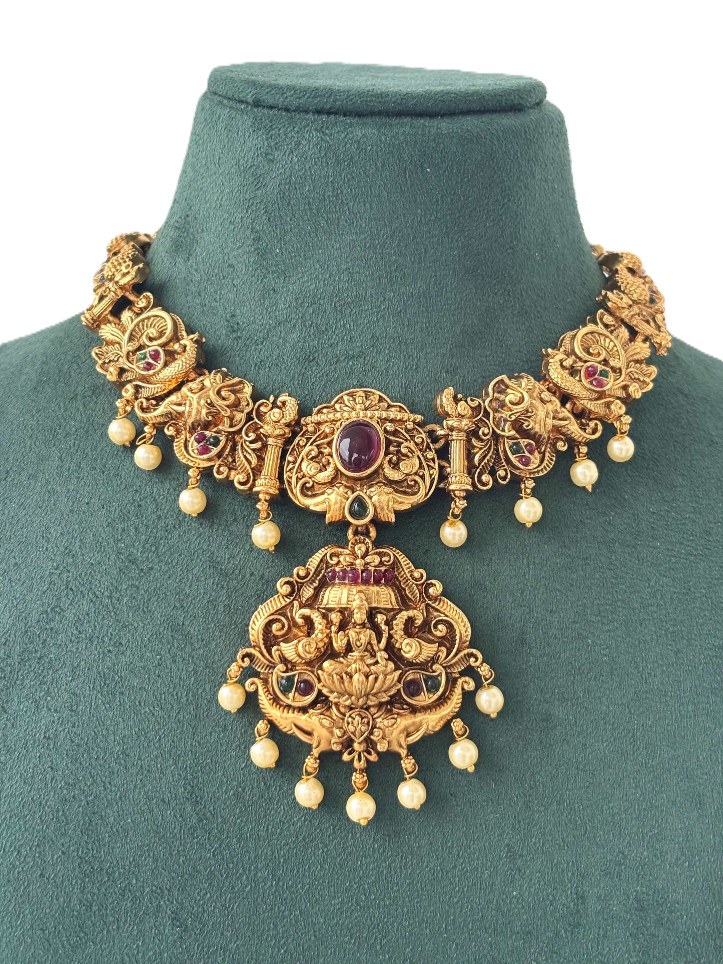 Antique Ruby Lakshmi Peacock Pendant Set