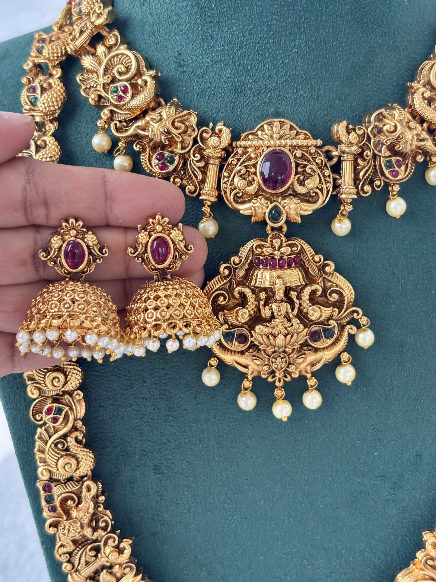 Antique Ruby Lakshmi Peacock Pendant Set