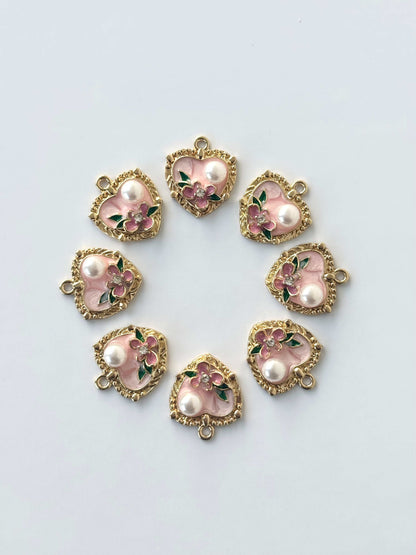 Pink Heart Pearl Charms
